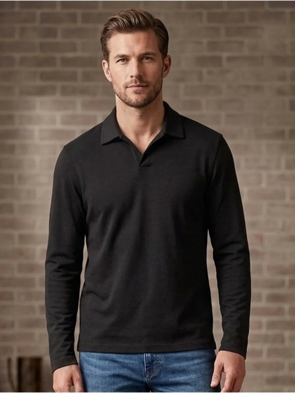 Banana Republic Black long sleeve Knit Polo Top men’s size large